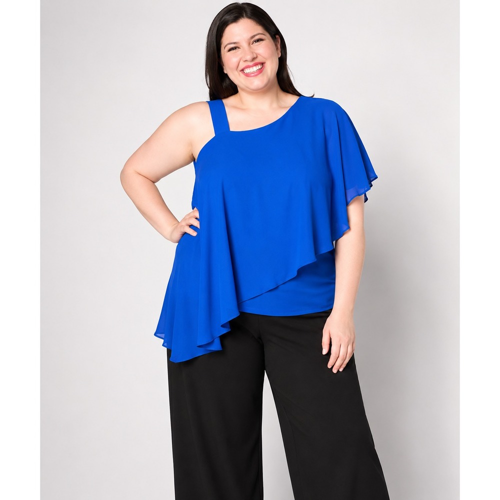 Women with Control Como Jersey One-Shoulder Flounce Top Nautical Blue, X-Large